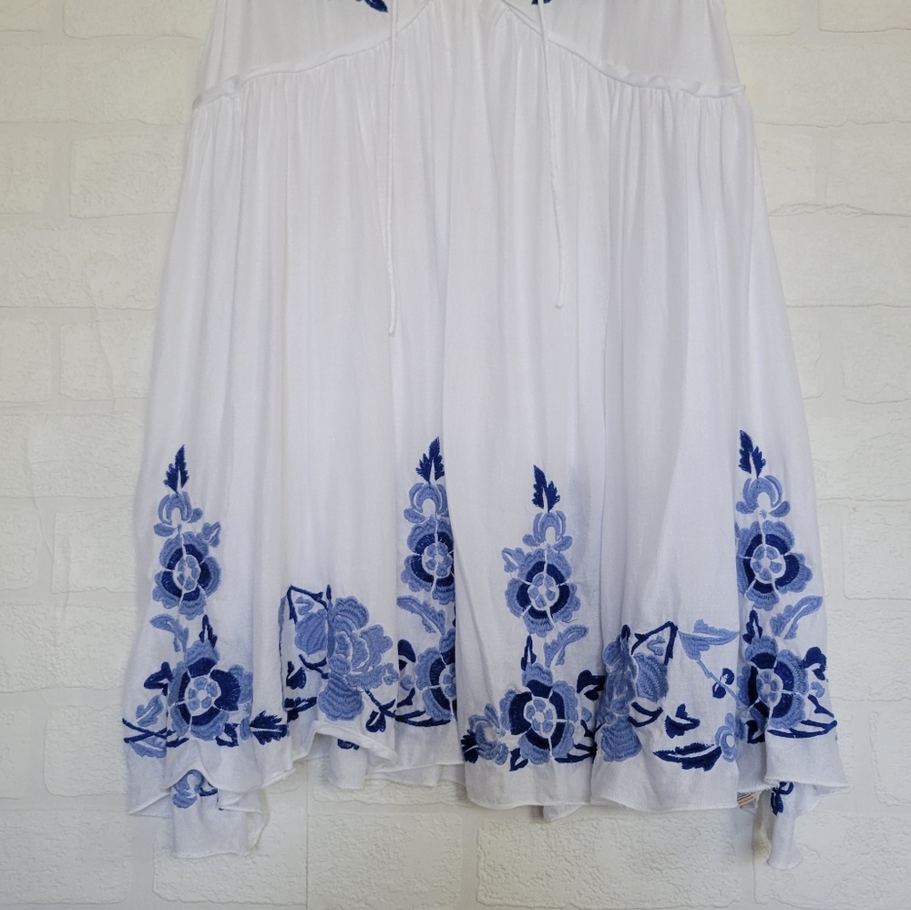 Free People White Dress with Blue Floral Accents - Picture 5 of 9